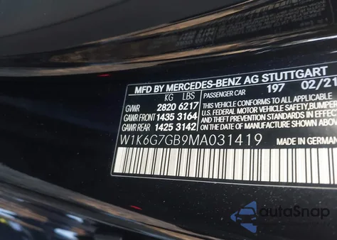 2021 Mercedes-Benz S 580 4Matic из США, поврежденный, VIN W1K6G7GB9MA031419